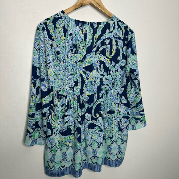 Lilly Pulitzer Marilina Tunic Womens XS Scuba Doo High Tide Navy 001471 tassles - Picture 5 of 7